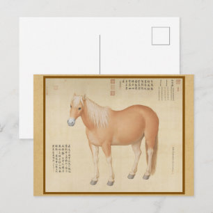 Postal Corcel Palomino Dorado - Arte Chino Antiguo
