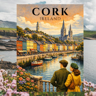 Postal Corcho Irlanda Antiguo Viaje Puerto Barcos
