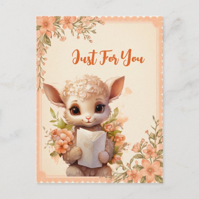 Postal Cordero acuático de primavera sosteniendo una cart (Anverso)