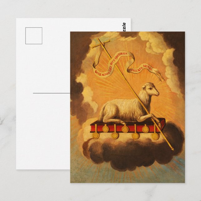 Postal Cordero de Dios, Agnus Dei de José Campeche y Jord (Anverso / Reverso)
