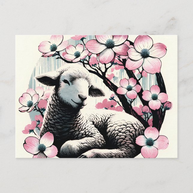 Postal Cordero de Pascua y Dogwood                        (Anverso)