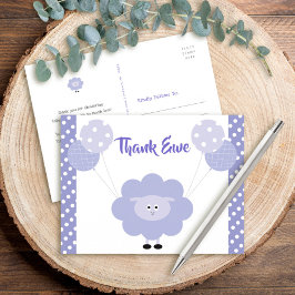 Postal Cordero dulce morado, Baby Shower Gracias