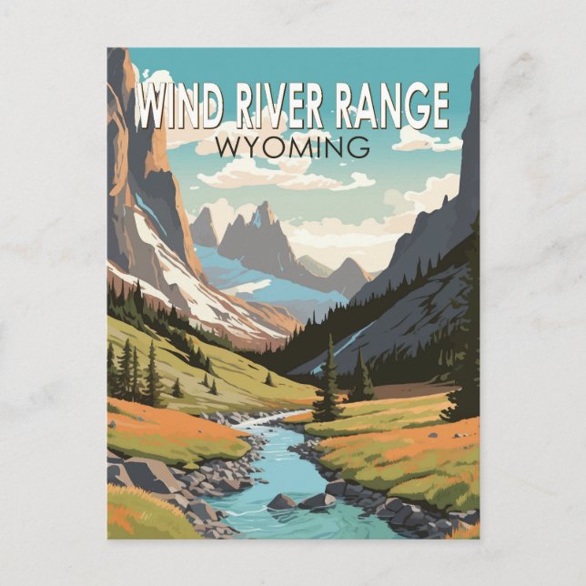 Postal Cordillera Wind River Wyoming Arte de Viaje Vintag (Anverso)