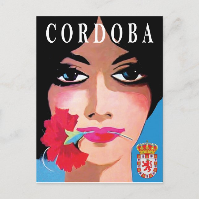 Postal Córdoba, España, cara de una bella mujer, flor (Anverso)