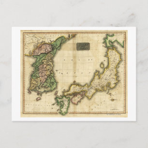 Postal Corea y JapónMapa panorámicoCorea y Japón
