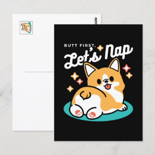 Postal Corgi Butt y Nap Vibes - Perro durmiente suave