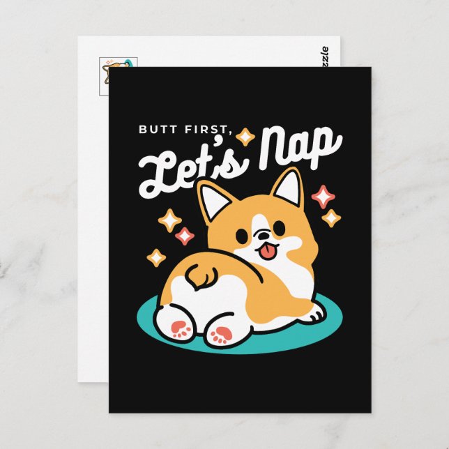 Postal Corgi Butt y Nap Vibes - Perro durmiente suave (Anverso / Reverso)