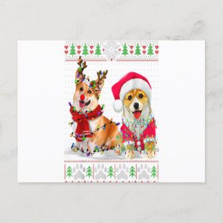 Postal Corgi Christmas Tree Lights Santa Hat Pajama Ugly
