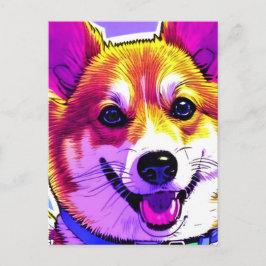 Postal Corgi colores brillantes y llamativos