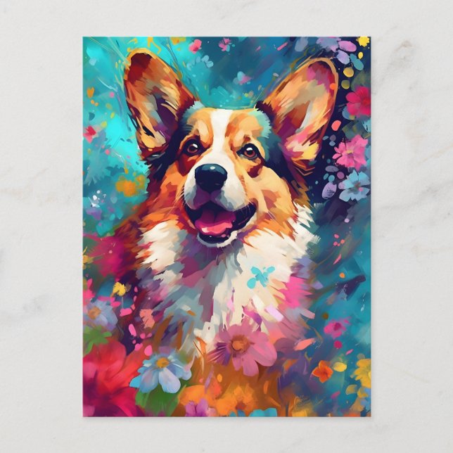 Postal Corgi colorido (Anverso)