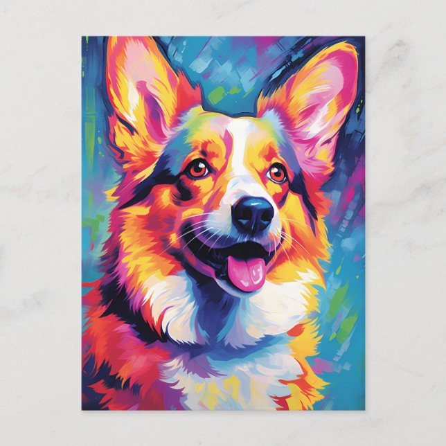 Postal Corgi colorido (Anverso)