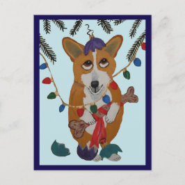 Postal Corgi con adornos de Navidad rotos