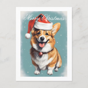 Postal Corgi con Santa Hat Feliz Navidad