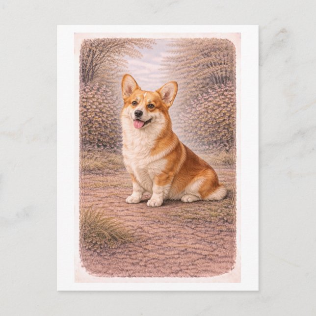Postal Corgi de estilo vintage (Anverso)