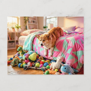Postal Corgi deslizándose soñoliento fuera de la cama