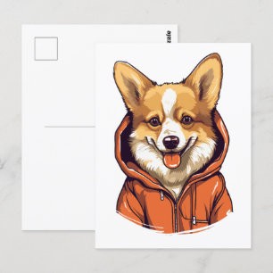 Postal Corgi Divertido con Sudadera con Capucha
