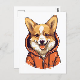 Postal Corgi Divertido Usando Sudadera con Capucha