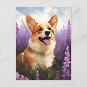 Postal Corgi en el campo Lavender
