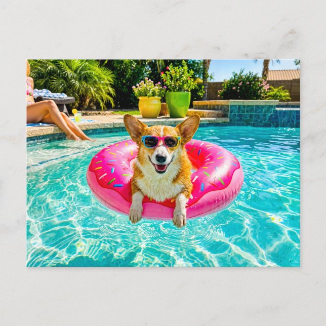 Postal Corgi en flotador de donut (Anverso)