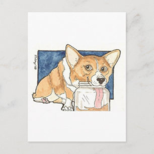 Postal Corgi lamiendo la maní