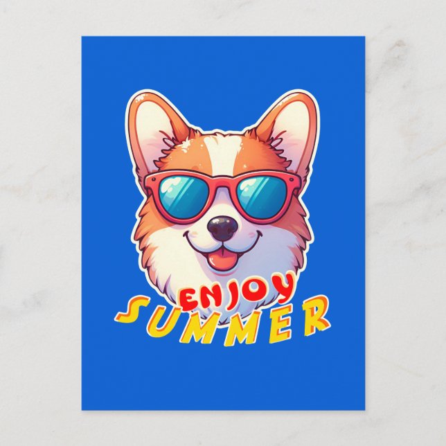 Postal Corgi lleva gafas de sol Disfruta el verano (Anverso)