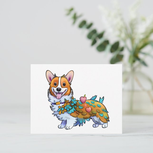 Postal Corgi Naranja lindo para un ánimo positivo (Anverso de pie)