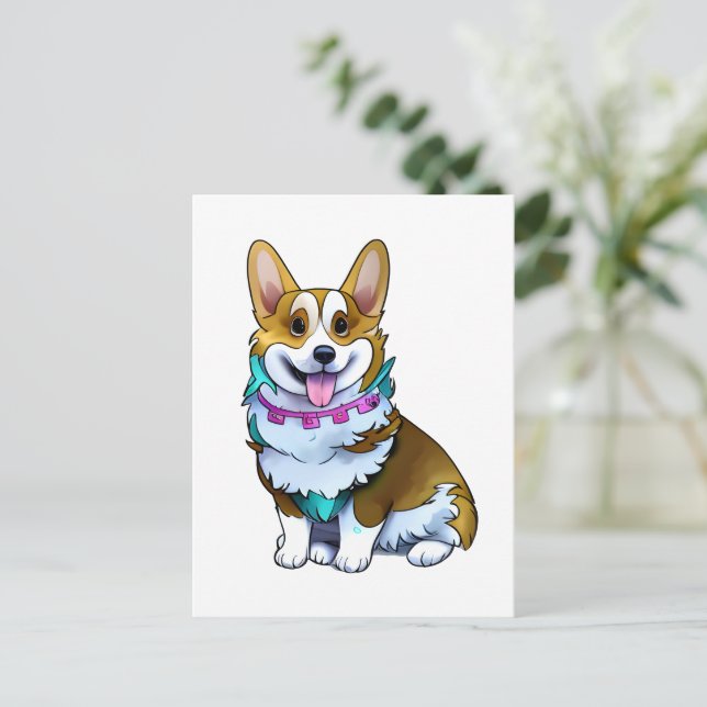 Postal Corgi Naranja lindo para un ánimo positivo (Anverso de pie)