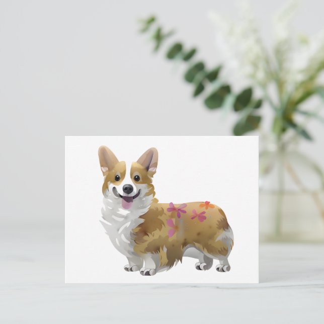 Postal Corgi Naranja lindo para un ánimo positivo (Anverso de pie)
