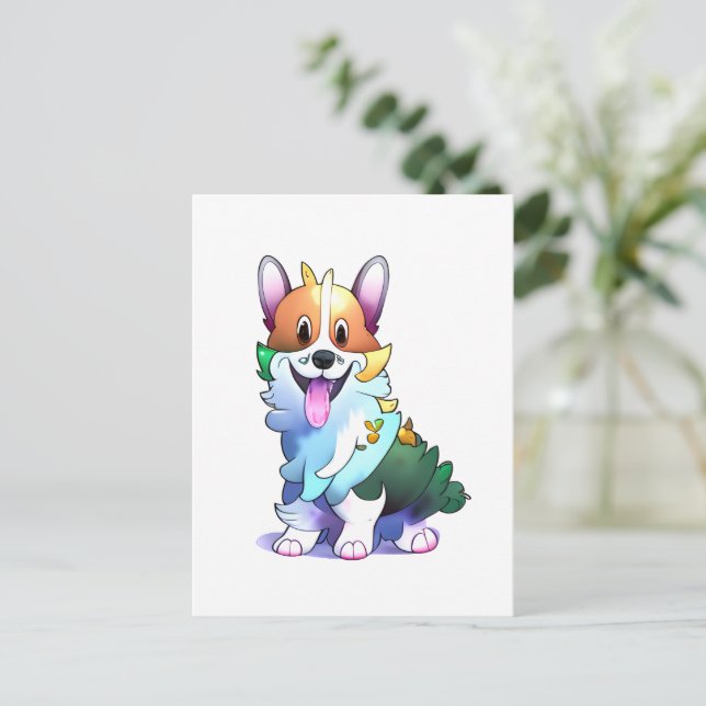 Postal Corgi Naranja lindo para un ánimo positivo (Anverso de pie)