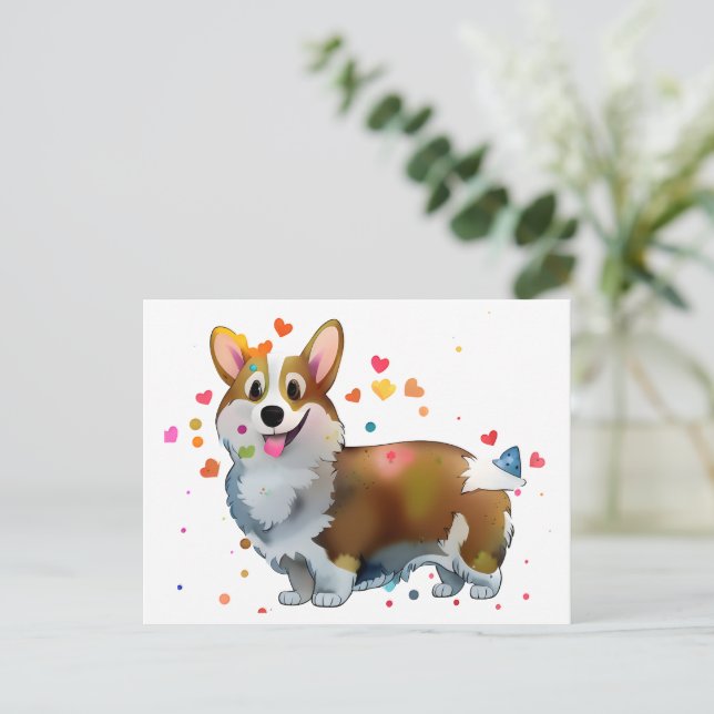 Postal Corgi Naranja lindo para un ánimo positivo (Anverso de pie)