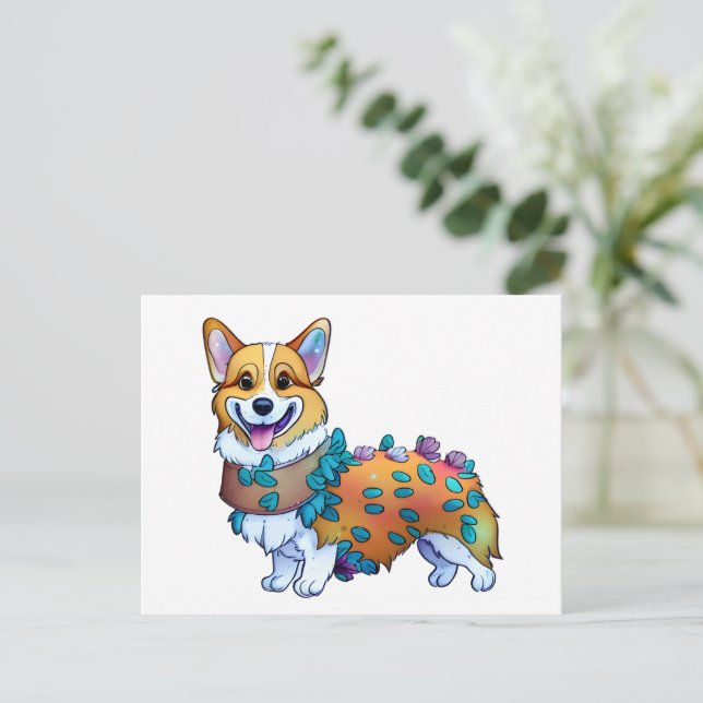 Postal Corgi Naranja lindo para un ánimo positivo (Anverso de pie)