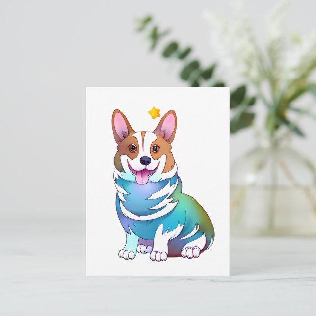 Postal Corgi Naranja lindo para un ánimo positivo (Anverso de pie)
