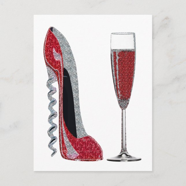 Postal Corkbolt Heel Red Stiletto y Champagne Glass (Anverso)