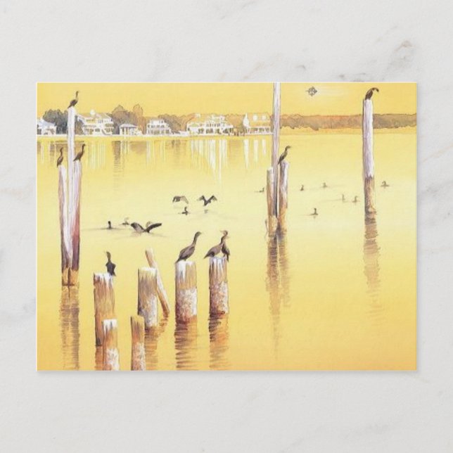 Postal "Cormorants" acuarelas de playa (Anverso)