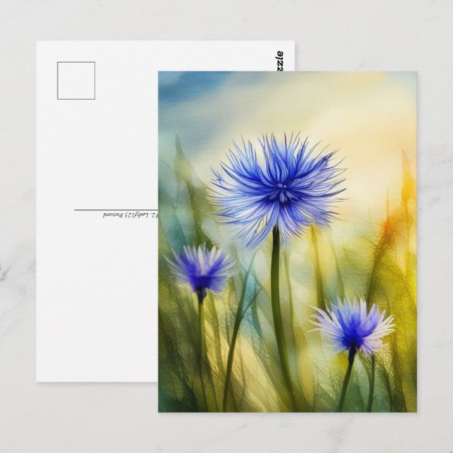 Postal Cornflower acuarela (Anverso / Reverso)