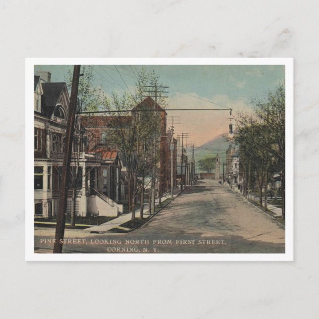 Postal Corning NY Pine Street View 1908 (Anverso)