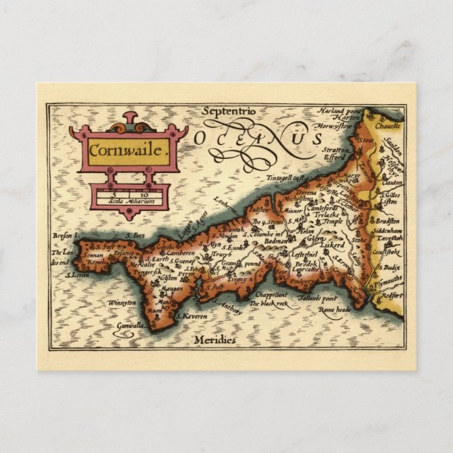 Postal Cornualles, Condado de Cornualles, Inglaterra, Map (Anverso)