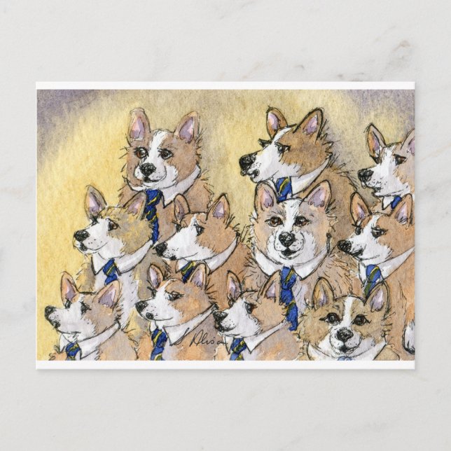 Postal Coro de aullidos de Corgi galés (Anverso)