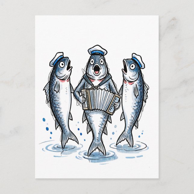 Postal Coro de Canto de Bacalao Dirigiendo en Ilustración (Anverso)