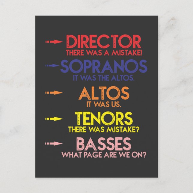 Postal Coro musical divertido canta a los hombres Chiste  (Anverso)