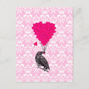 Postal Coro y corazón en damasco rosa