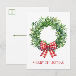 Postal Corona de agua verde con lazo de gingham rojo