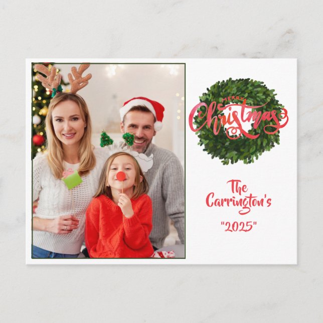 Postal Corona de boj para foto de Navidad (Anverso)