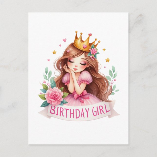 Postal Corona de cumpleaños de princesa (Anverso)