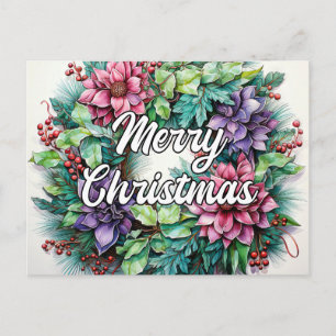 Postal Corona de Felices Fiestas Feliz Navidad