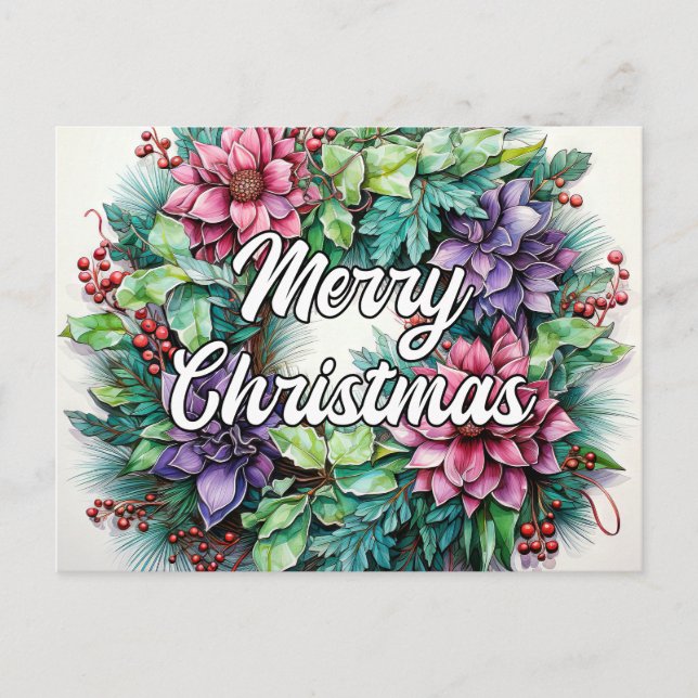 Postal Corona de Felices Fiestas | Feliz Navidad (Anverso)