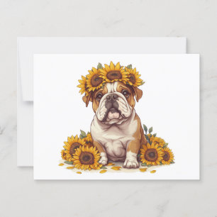 Postal Corona de girasol de Bulldog inglés