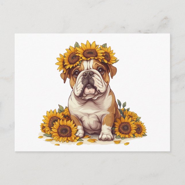 Postal Corona de girasol de Bulldog inglés (Anverso)