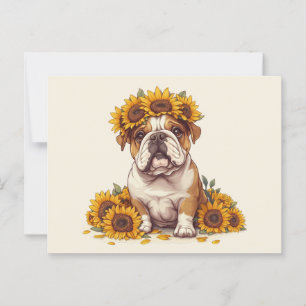 Postal Corona de girasol de Bulldog inglés