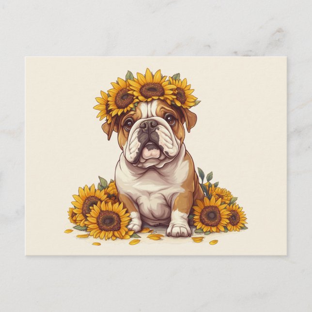 Postal Corona de girasol de Bulldog inglés (Anverso)